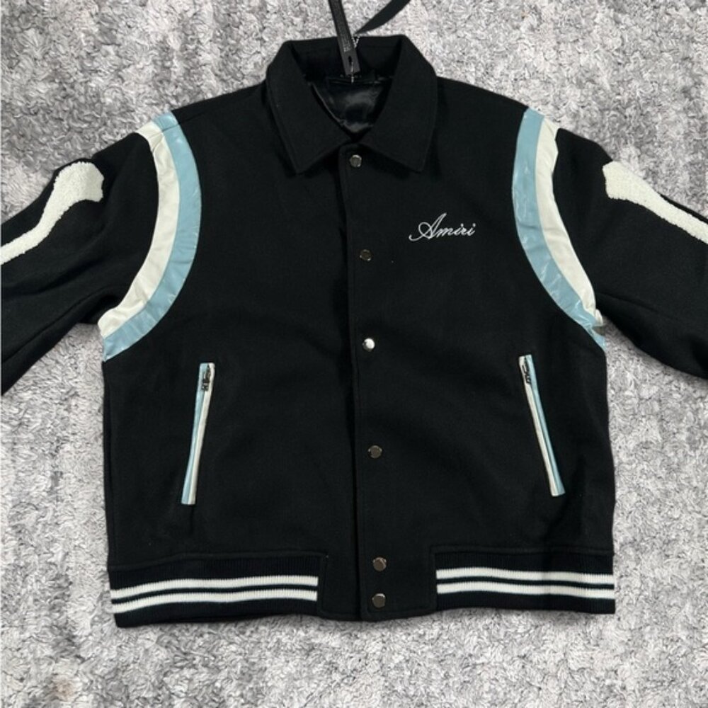 NWT Amiri Bones Varsity Jacket Black Mens Size Large